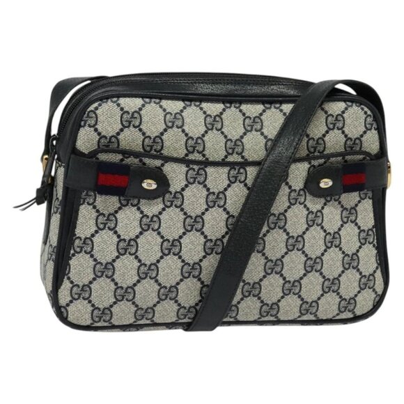 GUCCI GG Supreme Sherry Line Shoulder Bag PVC Navy Gold - Picture 2 of 15